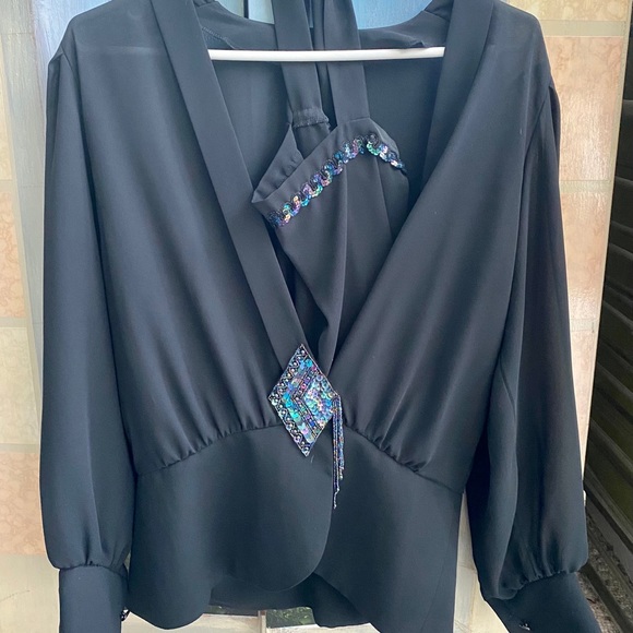 Vintage black cardigan sequin silk camisole top - Picture 1 of 7